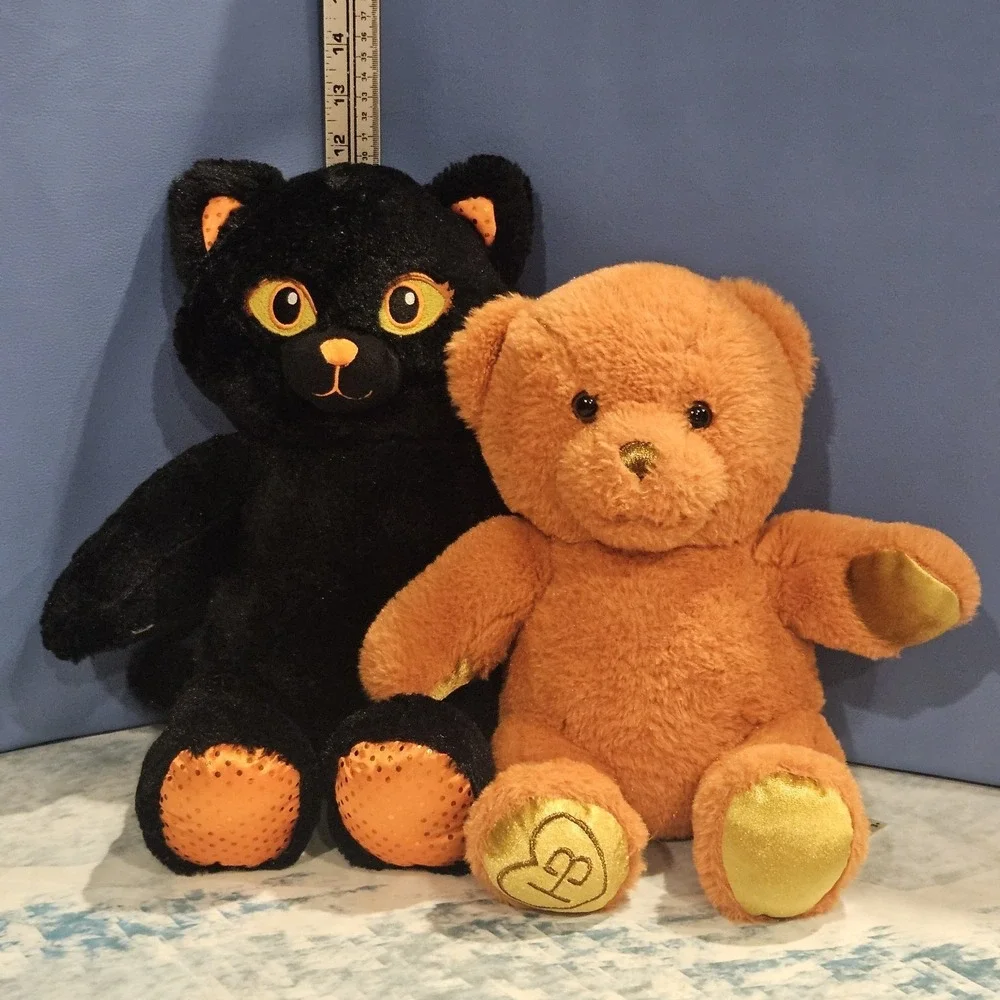 Build A Bear Halloween‎ Black Cat & Hello Pumpkin Teddy Bear Plush Bundle Fall